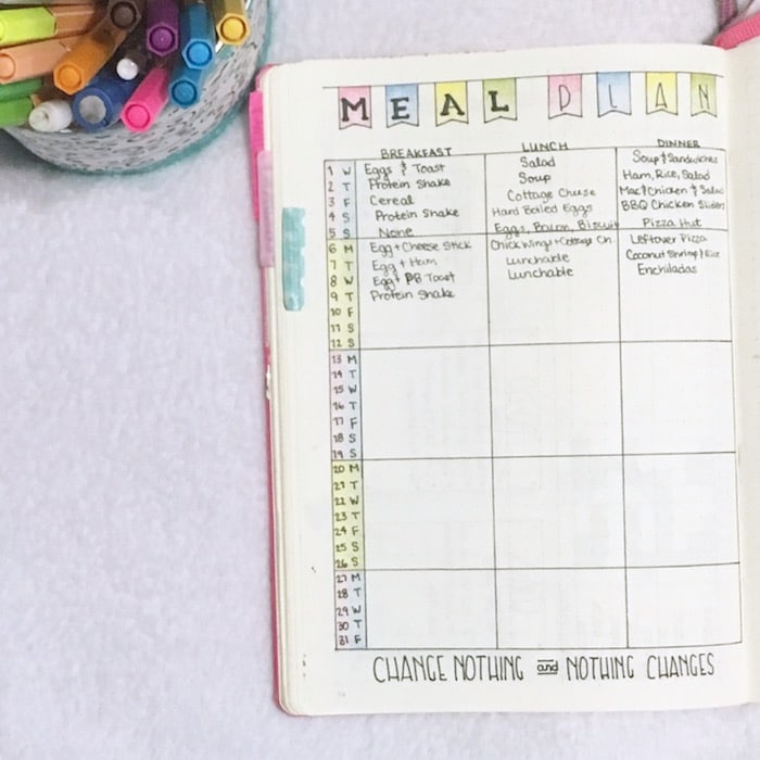 Meal Planning in your journal