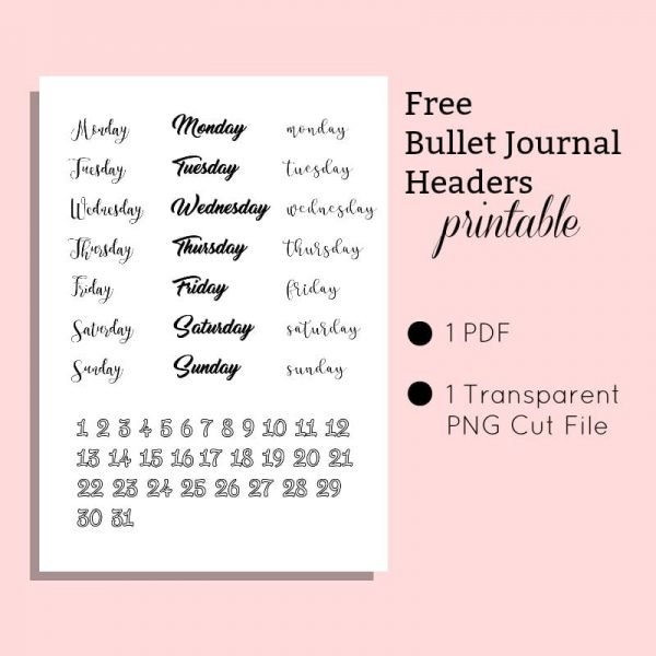 Free Printable Bullet Journal Header Stickers + Cut File ⋆ The Petite ...