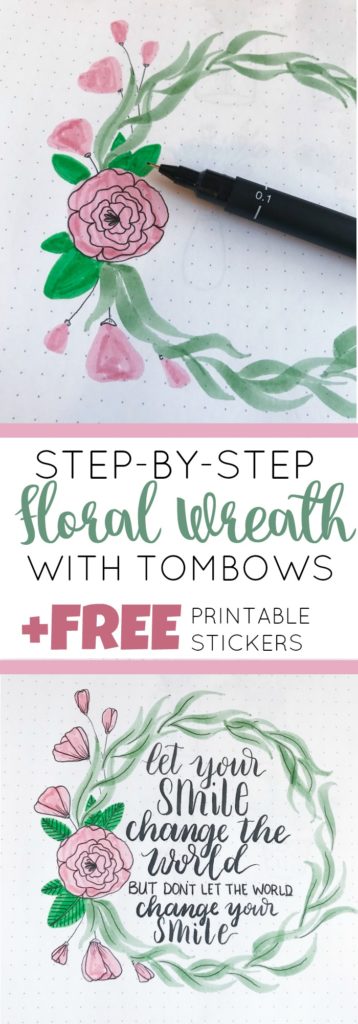 Step-by-Step Floral Wreath for You Bullet Journal + Free Sticker Sheet