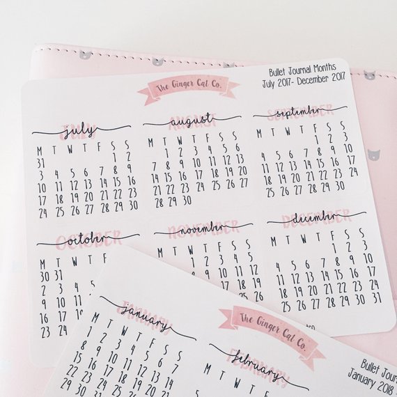 Mini Monthly Calendar Stickers for Your Bullet Journal