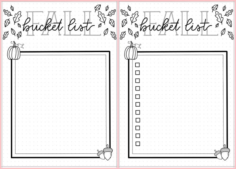 Fall Bucket List in Your Bullet Journal Free Printable