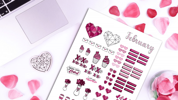 February Bullet Journal Sticker Pack: Valentine's Day Themed