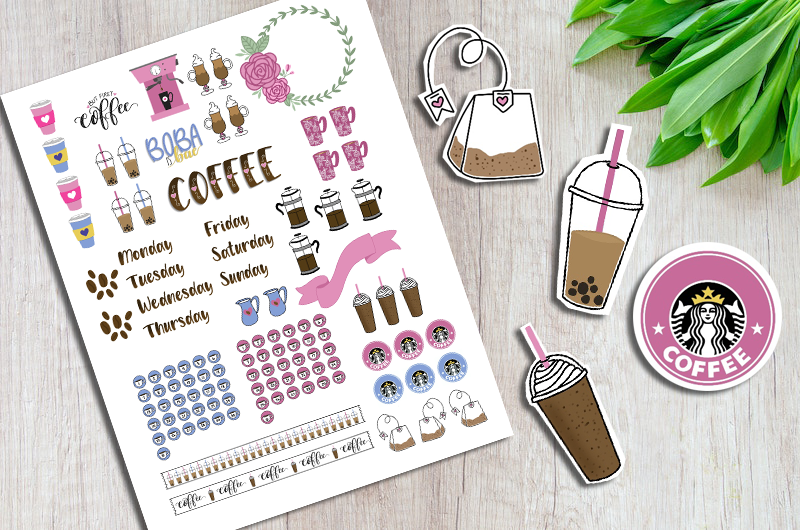 Printable Coffee Planner Stickers for Your Bullet Journal or Planner