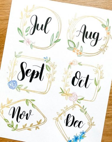 Gold months of the year printables on white paper