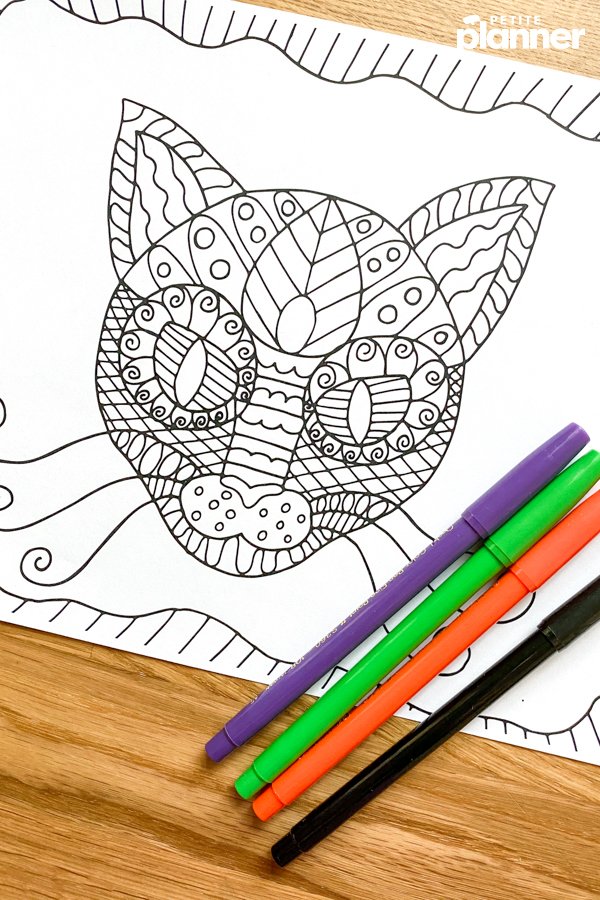 Cat Mandala Halloween Coloring Pages for Adults with markers