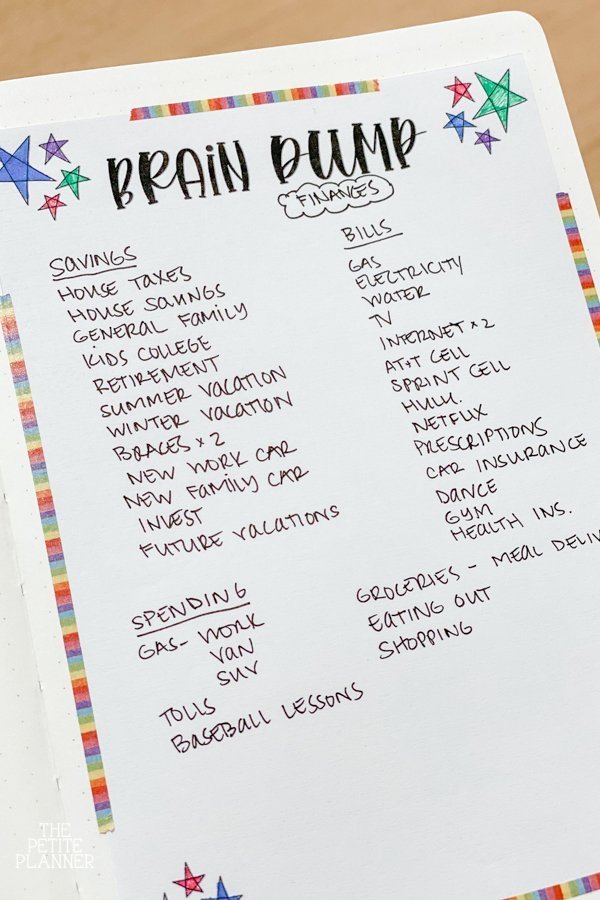 Brain Dump Bullet Journal Printable Customized with Markers and Washi Tape