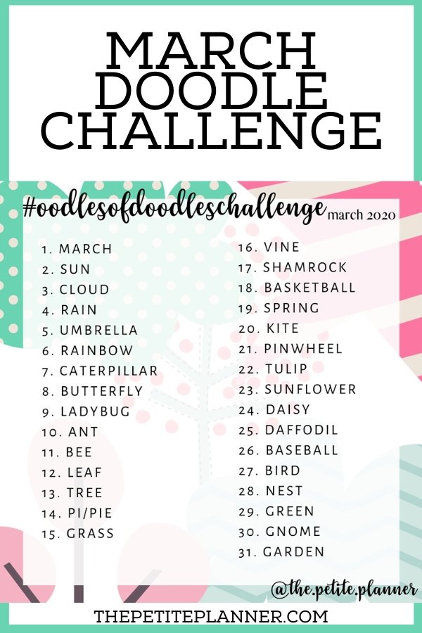 List of doodle challenge prompts for the month of March