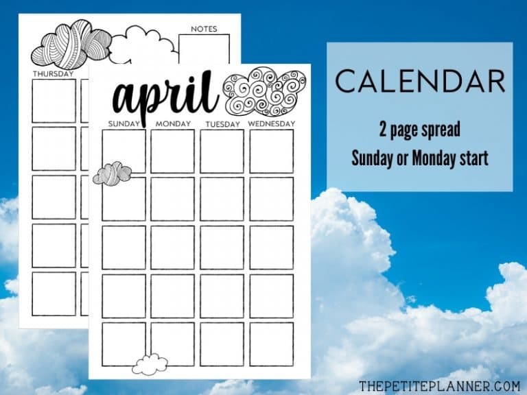 PRINTABLE April Bullet Journal Set Up (Cloud Theme ⋆ The Petite Planner