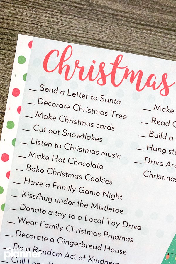 Printable Christmas activities list