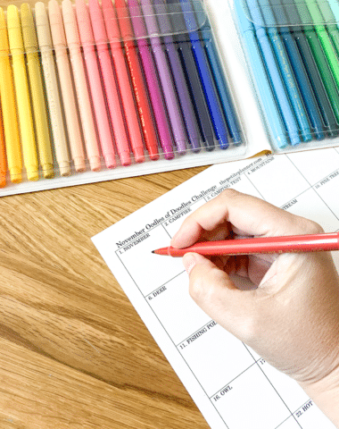 November Doodle Challenge Printable with Pentel color pens