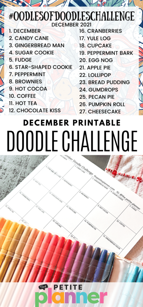 Photo of doodle prompts and photo of printable doodle page with markers