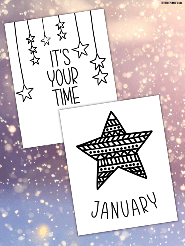 Printable bullet journal pages for January with star clip art