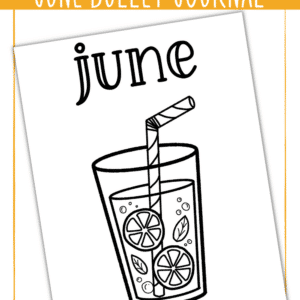 Image of printable June planner cover page with glass of lemonade coloring page