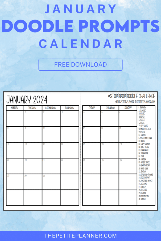 Printable January Doodle Prompts Calendar